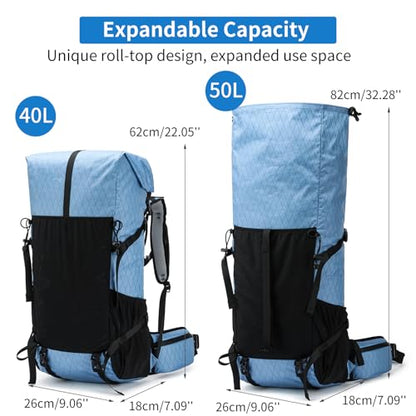 Hiking Backpack,40L to 50L Extra Large Capacity Hiking Bag,Internal Frame Camping Backpack,Upgraded X-PAC Lightweight Sport Daypack Travel Backpack Fit For Mountain Climbing Camping(Blue) - color: Blue