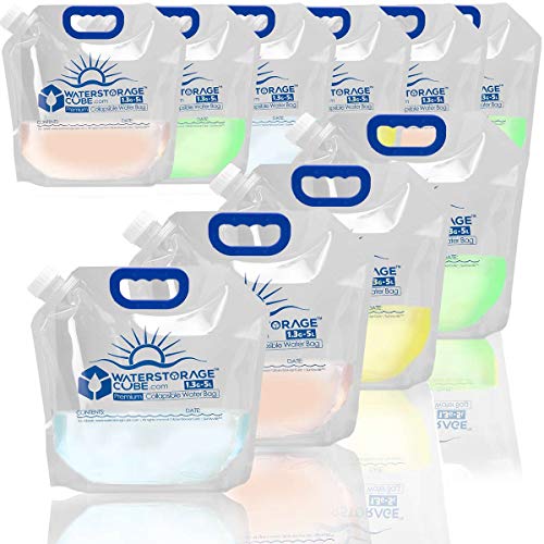 WaterStorageCube Premium Collapsible Water Container Bag, BPA Free Food Grade Clear Plastic Storage Jug for Camping Hiking Backpack Emergency, No-Leak Freezable Foldable Water Bottle 1.3/2.6 Gallon - size: 1.3 Gallon, style: 10-Pack