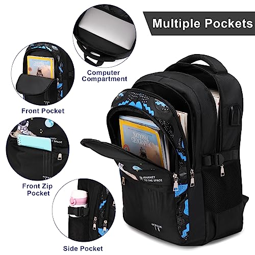 ACESAK Backpack for Boys - Boy Backpack Schoolbag for Boys Kids Children Teens Girls Elementary Middle School Bags, Waterproof Lightweight Kids Bookbag Backpacks Casual Daypack with Lunch Bag Set - color: Black