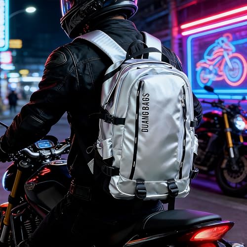 Water-Resistant Backpack for Men Women Large Daypack Hiking Work Durable Laptop Backpack Outdoor Commuter Bag (Silver) - color: Silver