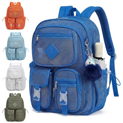 Mesh Backpack for Girls Boys, Heavy Duty Semi-Transparent Mesh Bookbag Womens Mens Mesh Backpacks for School, Sports, Beach, Swimming, Travel - Royal Blue - color: Royal Blue