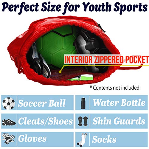 Athletico Drawstring Soccer Bag - Soccer Backpack For Boys or Girls Can Also Carry Basketball or Volleyball - color: Red