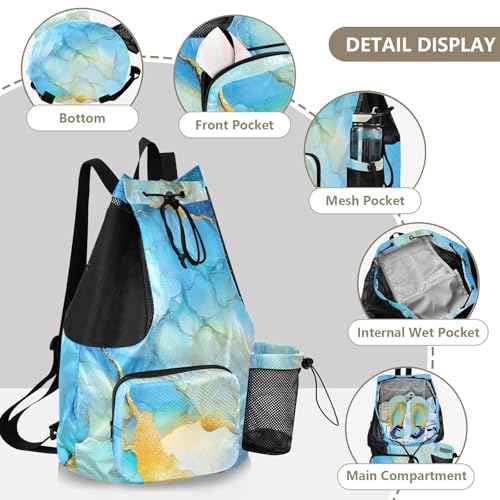 Drawstring Backpack Gym Swim Bag With Inside Pockets Cinch Pack Waterproof Marble Yellow Blue - color: Color 18
