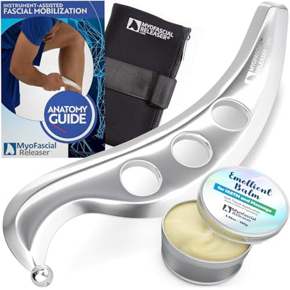Professional Muscle Scraper Tool – Medical-Grade 304 SS IASTM & Gua Sha Scraping Tool – Ergonomic Fascia Mobilization Instrument for Soft Tissue Massage & Manual Bodywork – Emollient Balm Included - color: Ellipse Pro