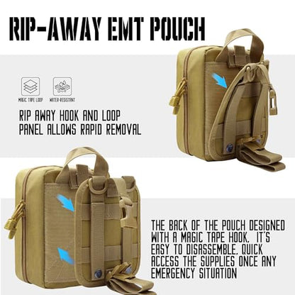 1000D Molle Ifak Pouch Rip Away, Tactical Tear Away Medical Pouch Empty, Military First Aid Pouch Bag Only for Camping Hiking Travel - color: Tan