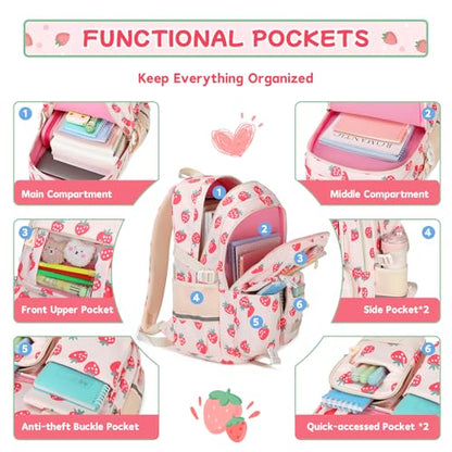 PIG PIG GIRL Backpack for Girls 3pcs Set Kids Backpack with Lunch Box Students Kawaii Book Bag for Elementary Primary Middle School Bags - Ita Backpack - Strawberry - color: Strawberry