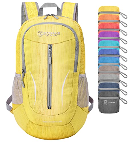 ZOMAKE 25L Ultra Lightweight Packable Backpack, Foldable Hiking Backpacks Water Resistant Small Folding Daypack for Travel(Yellow) - color: Yellow