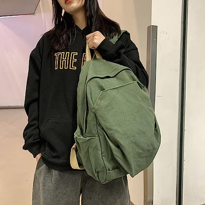 Women's canvas bag, men's and women's large capacity leisure backpack, men's and women's travel backpack (Green,One Size) - color: Green