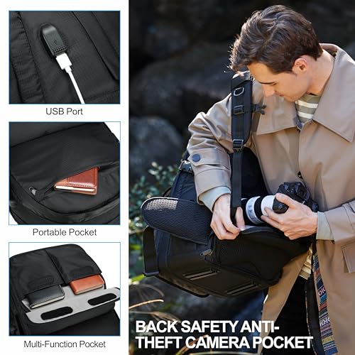 Padwa Lifestyle Black Professional Camera Backpack - Large Capacity Nylon Photography Camera Bag with Thick Padded Comfort Strap and Wide Waist, Versatile Photographer,Multi Cameras,Lensas,a Laptop - color: Black