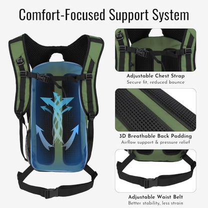 Zavothy 20L Multipurpose Hiking Backpack with 3L Water Bladder – Durable Hydration Backpack with Insulated Bladder Compartment, Hidden Helmet Holder & Rain Cover – for Hiking, Commuting, and Camping - color: Army Green