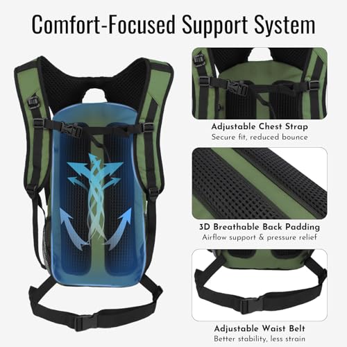 20L Hydration Backpack with 3L Water Bladder Water Backpack for Hiking Hydration Pack Insulated Daypack for Commuting Black - color: Army Green