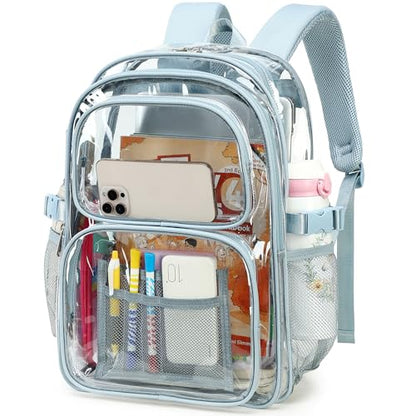abshoo Large Heavy Duty Clear Backpack For School Bookbag Transparent Multi Pocket Backpacks (Blue) - color: Blue