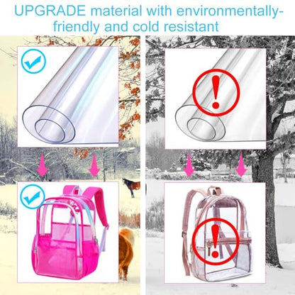 gxtvo Clear Backpack, Heavy Duty Transparent Bookbag, See Through Backpacks for Women Men | Heavy Duty - color: Chic Rose Clear Backpack