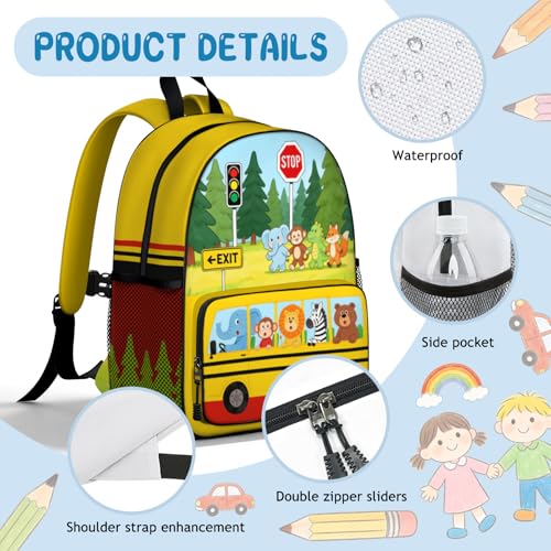 Toddler Backpack for Kids 4-6 – Jungle Safari Animal Kids Backpack, Wild Preschool Kindergarten Daycare Bag with Padded Straps & Chest Clip, Small Backpack for Kids Travel & Outdoor Fun - color: Cute Jungle Drive-through Animal Tour