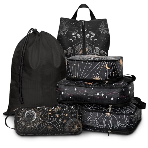 6 Pcs Compression Packing Cubes for Travel, Waterproof Luggage Organizer Washable Storage Bags Set - Packaging Cubes for Backpack Travel and Carry-Ons - color: black, size: 6 Set
