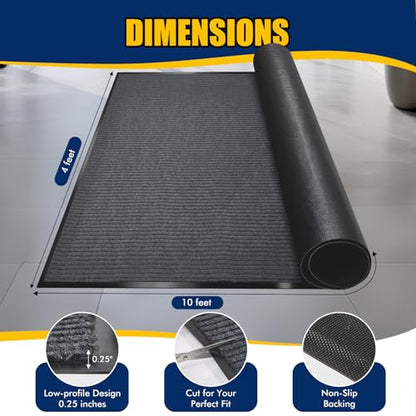 Extra Large Indoor/Outdoor Entrance Mat - 4 x 10 Feet, Rubber Border Door Mat Heavy Duty, Waterproof, Low-Profile, Easy to Clean, Rubber Entry Mat, Commercial Floor Mat, Charcoal Grey - size: 4 x 10 Feet