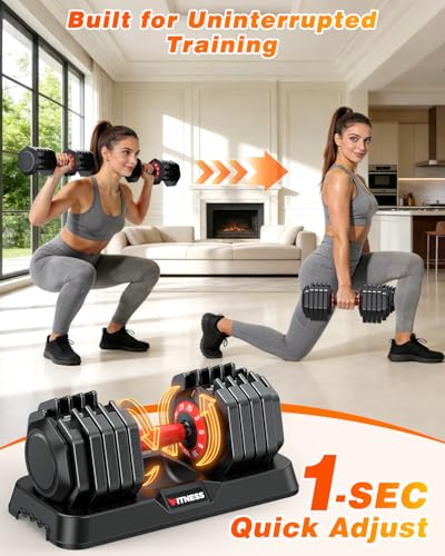 XDDIAS Adjustable Dumbbells Set of 2 for Strength Training, One-Hand Quick Adjust, 25/55/80/90 lbs Options, Anti-Slip Grip Handle, Compact Home Gym Weights for Men Women - color: Plus 10-Level 25LB Pair