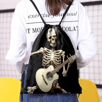 Drawstring Backpack Draw String Bag Waterproof for Sports Gym Beach Travel Cute Aesthetic Sackpack Men Women (13"×17")-Skull Skeleton - color: S-8-skull Skeleton