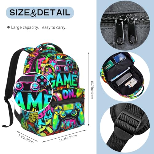 Gaming Backpack For Kids Boys Video Game Backpack Game School Bookbag For Boys Children Teens Elementary Middle School Ages 6-18 - color: Abstract Game