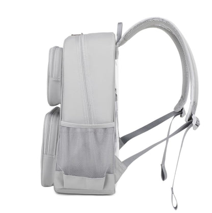 Sisipoet Clear Backpack for School, Heavy Duty PVC Transparent Backpack with Oxford Fabric Side Panels, Large Clear Bookbag for Teens Students Women Men, Grey - color: Grey