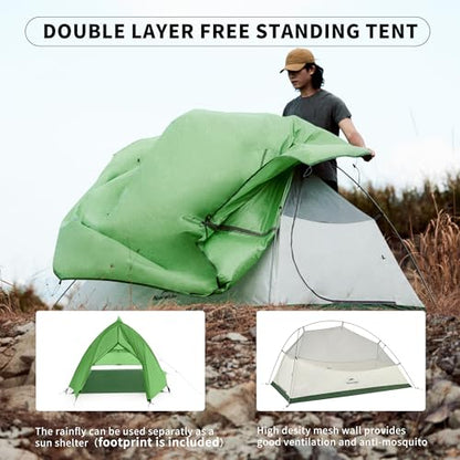 Naturehike Cloud Up 1 Person Tent, Lightweight Backpacking Tents for One Man, Waterproof Ultralight One Person Tent for Camping Hiking Backpacking - color: Green