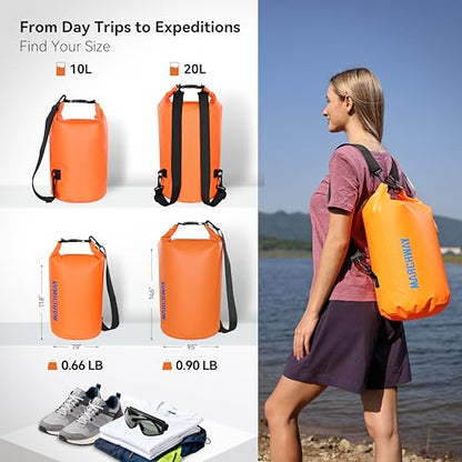 MARCHWAY Floating Waterproof Dry Bag Backpack, Roll Top, 5L/10L/20L/30L/40L - color: Deep Orange, size: 10L