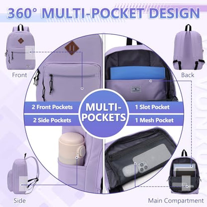 VX VONXURY Backpack for Men Women, Lightweight Kids School Bag, Classic Basic Laptop Bookbag for College Work Travel Hiking - color: Light Purple