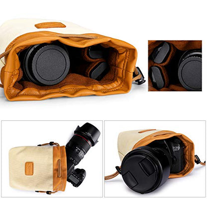S-ZONE Soft Camera Bag DSLR Insert Handbag Drawstring Lens Case Compatible with Canon Nikon Sony - color: Brown, size: Large
