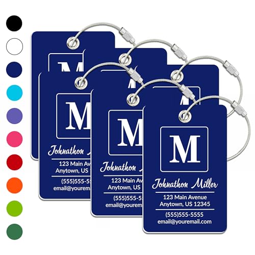 Personalized Luggage Tag | 6 Pack | Custom Luggage Tags for Suitcases | Kids Backpack Tag | 10 Color Options & Choose Font, Font Color - color: Dark Blue, size: 6 pack - Large