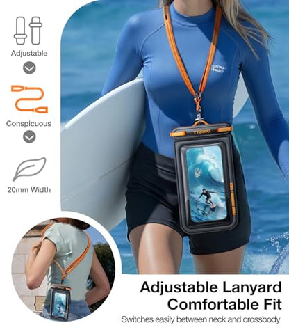 TORRAS IP68 Waterproof Phone Pouch Double Space, Floating Waterproof Phone Case with Lanyard for iPhone 17 Pro Max 16 15 14 S26 S25, Phone Dry Bag Vacation Cruise Ship Travel Essentials 7.0'', Black - color: Black