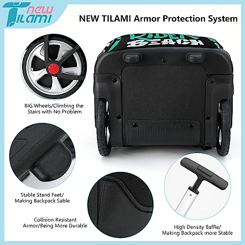 NEW TILAMI 19 inch Rolling Backpack Teens Rolling Backpack Cute Wheeled Laptop Backpack Bookbag Roller Travel Bag College, Surf Rider - color: Green Surf Rider