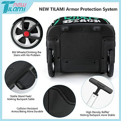 NEW TILAMI 19 inch Rolling Backpack Teens Rolling Backpack Cute Wheeled Laptop Backpack Bookbag Roller Travel Bag College, Surf Rider - color: Green Surf Rider
