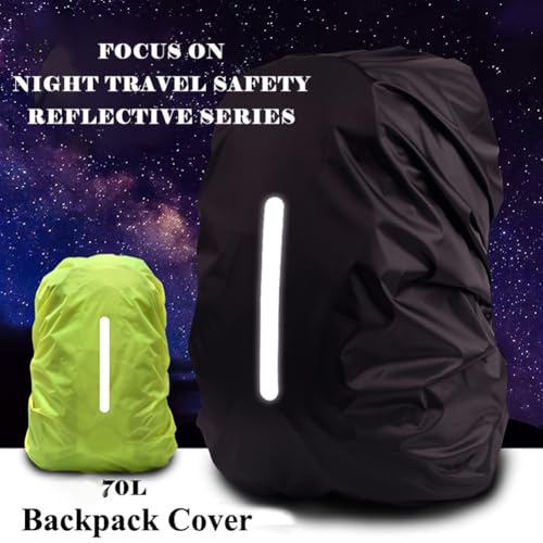 2 Pack Waterproof Backpack Rain Cover,Reflective Rucksack Rain Cover - Heavy-Duty Protection for Hiking, Camping,XL(65L - 75L) - color: black+green