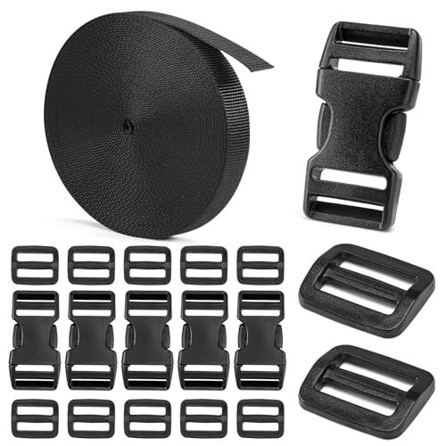 BEYOURD 3/4" Buckles and Straps Set: 6 Yards of Thick Nylon Webbing, 6-Pack Quick Side Release Adjustable Plastic Buckles, 12 Tri-Glide Slide Clips(3/4 Inch Combo Set) - style: 3/4" Combo Set