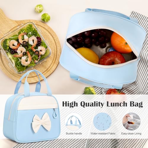 Bevalsa Backpack for Girls, Cute Bow School Bags with Lunch Bag & Pen Case - color: Blue