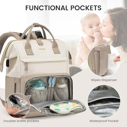 LOVEVOOK Diaper Bag Backpack, Baby Bag with Changing Station, Large Diaper Backpack for Moms Dads, Waterproof Leather Accents Baby Boy and Girl Bag for Travel Baby Essentials - color: Khaki-beige