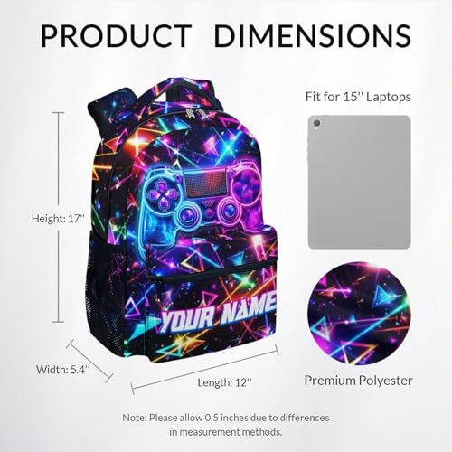 Personalized Gamer Backpack for Boys - Custom 17 Inch Kids Toddlers Bookbag, Lightweight Large Capacity Gaming Schoolbag for School Travel Camping - color: Silver