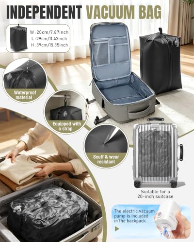 Vacuum Seal Travel Backpack with Air Pump Vacpack Waterproof Carry On Backpack for Travel Bag Women with Vacuum System Compression Airlines Approved Daypack Laptop Hiking Space Saver Bag GreyBrown - color: A34-greybrown, size: Large