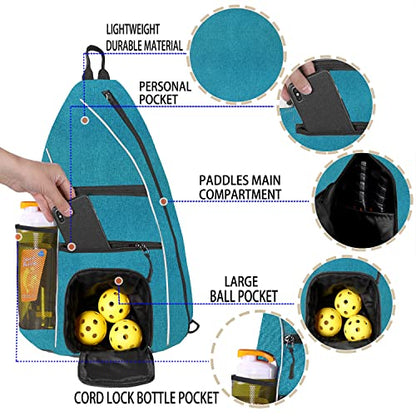 Pickleball Bag - Pickleball Bags for Women Men - Pickleball Backpack - Travel Pickleball Paddle Case, Pickle Ball Bag for Pickleball Paddle Tennis Racket, Protable Pickleball Sling Bag - color: Blue-green