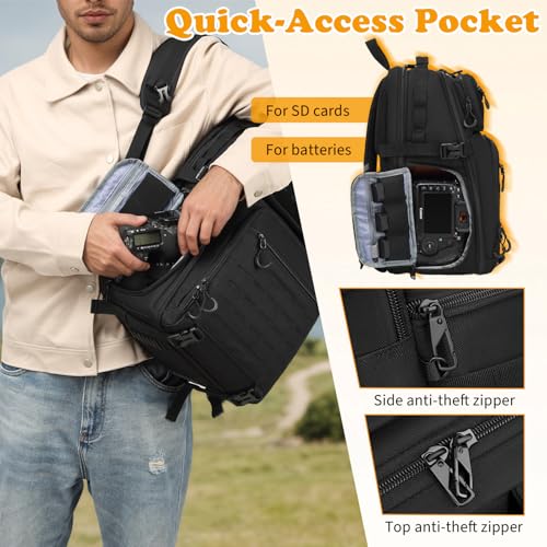 HAMBOLY Professional Camera Bag Backpack, Large Waterproof Photography Bag Case for DSLR/SLR/Mirrorless Camera with Tripod Holder/15.6’’ Laptop Compartment/Rain Cover - color: Black