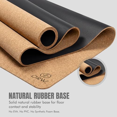Yoga Mat Natural Cork, Non Slip Yoga Mat for Hot Yoga & Workout, 4mm Thick Natural Rubber Base, 72” x 24” Exercise Mat for Pilates, Fitness & Daily Practice, REACH Tested (SVHC Free), Includes Carry Strap