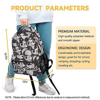 Personalized Panda Backpack for Girls Boys, 16 Inch Panda Theme Bookbag with Adjustable Straps, Durable, Lightweight, School Bag with Large Capacity - color: Panda2-1