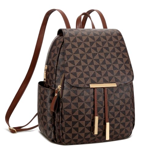 KKXIU Backpack Purse for Women - Stylish Travel Daypack for Ladies, Leather Women Purses with Multiple Pockets for Work, College, Gift Ideas (Brown Checkered) - color: Brown Checkered, style: Backpack