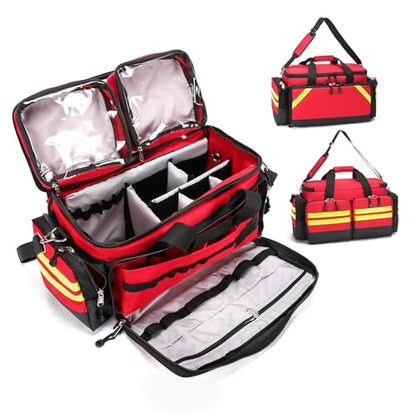 Empty Medical Bag First Aid Bag Home Health,First Aid Storage with Detachable Divider Medical Supplies Emergency Responder for Nursing Student,Therapist,Doctors - color: Red