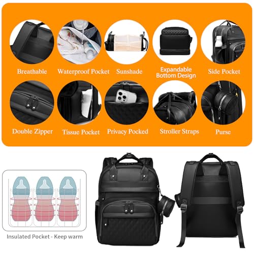 Astro alan Baby Diaper Bag Backpack with Changing Station, Waterproof Large Capacity Diaper Bag for Moms and Dads, Plant-Based Leather with USB Charging Port, Baby Gift for New Parents, Black - color: Vegan Leather Black
