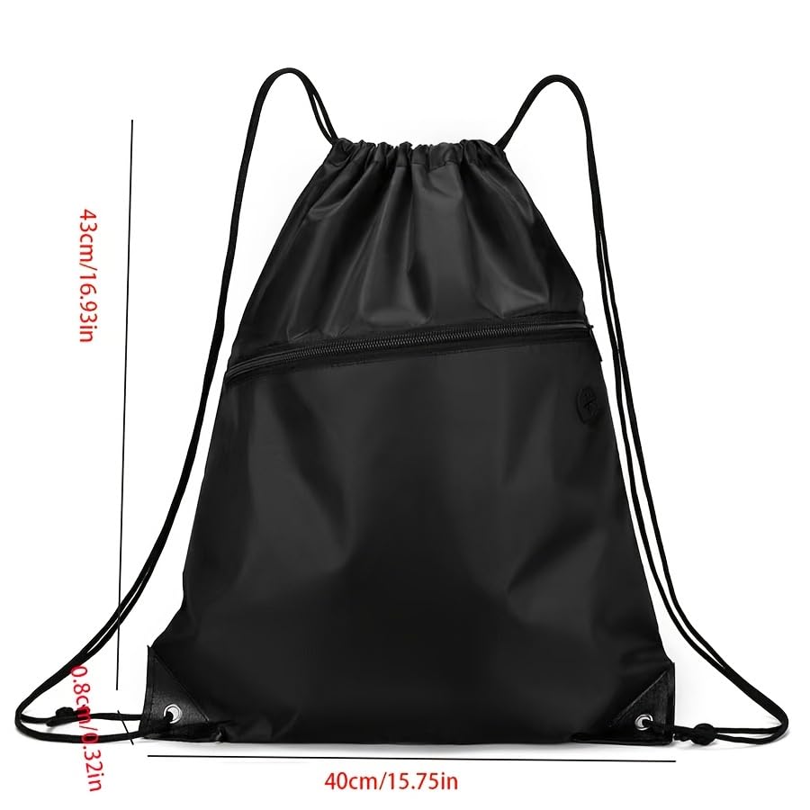 Drawstring Backpack Large Capacity with Zip Pocket and Adjustable Straps, Sport Shoulder Bag for Hiking, Gym and Outdoor, Navy blue - color: Navy Blue