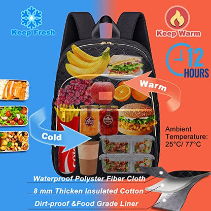 Weitars Lunch Backpack For Women Men,20L Cooler Backpack Insulated Lunch Bag For Women With Side Pockets Waterproof,Meal Prep Backpack,Adult Backpack Cooler For Lunch Picnic Hiking Camping Beach - color: Black