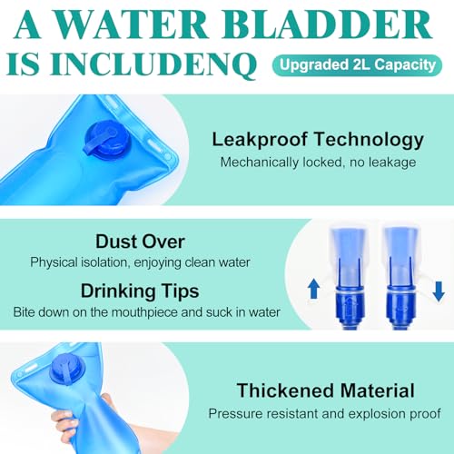Hydration Backpack with 2L Water Bladder Bag, Lightweight and Breathable Running Vest for Men, Adjustable Chest Straps Water Pack for Cycling Hiking Climbing Outdoor - color: Turquoise