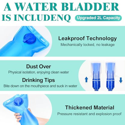 Hydration Backpack with 2L Water Bladder Bag, Lightweight and Breathable Running Vest for Men, Adjustable Chest Straps Water Pack for Cycling Hiking Climbing Outdoor - color: Turquoise
