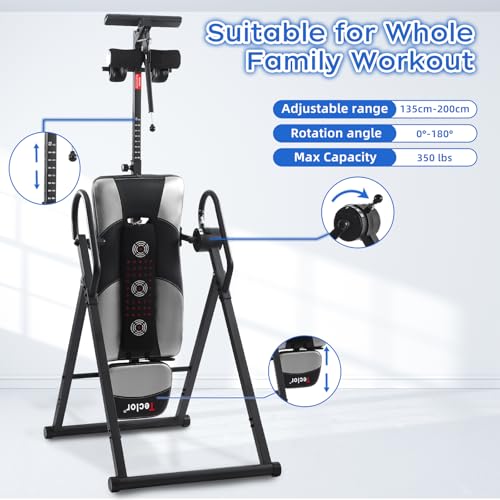 Teclor Inversion Table,Advanced Heat and Massage Function,Strength Training Inversion Table for Back Pain Relief,Heavy Duty Inversion Table 350 lbs Capacity with Wider and Thickened Backrest - color: Silver/Black